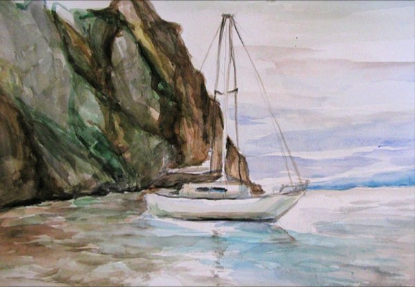 Пейзаж Байкала акварель