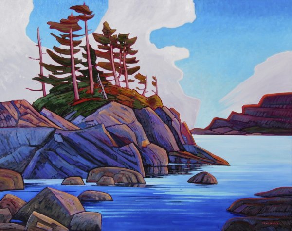 Горы и озеро акварель