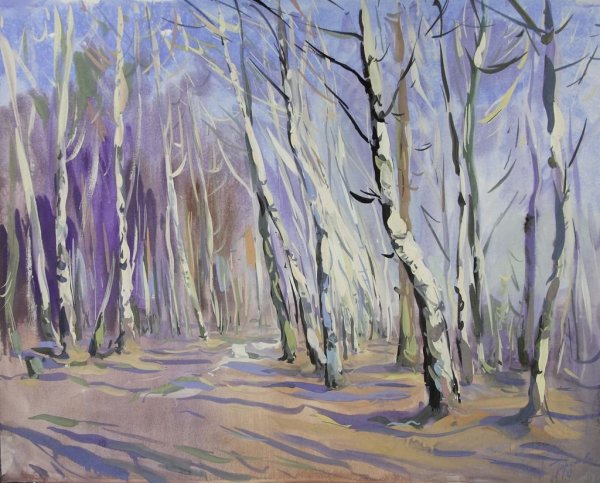 Весенний пейзаж гуашью