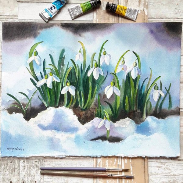 Подснежники гуашью