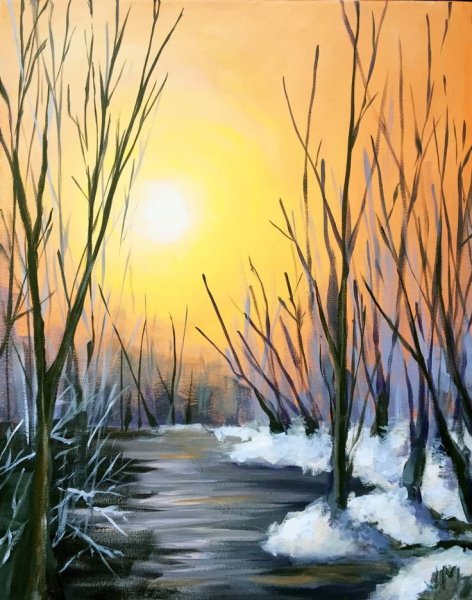 Весенний пейзаж гуашью