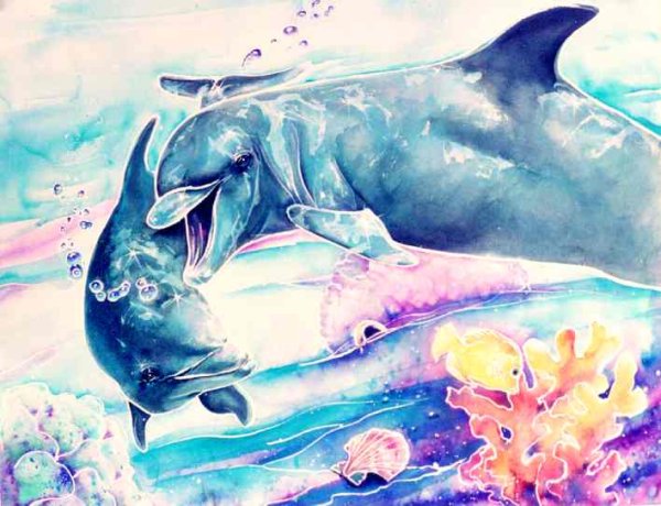 Декоративная иллюстрация с дельфинами