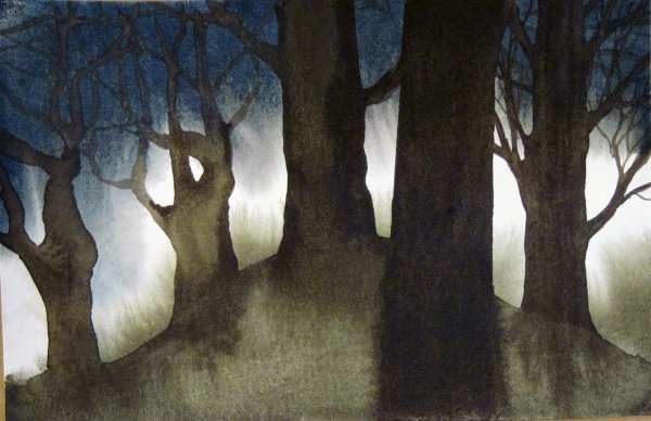 Акварель страшный лес