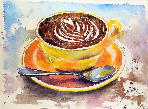 Чашка кофе акварель