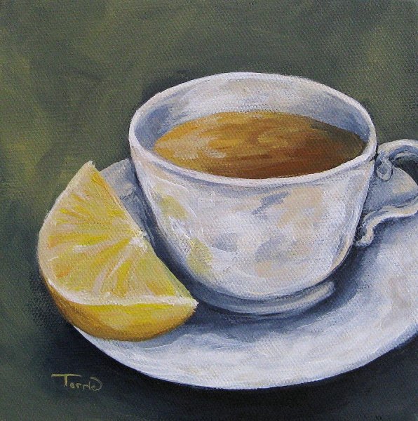 Кружка чая акварелью