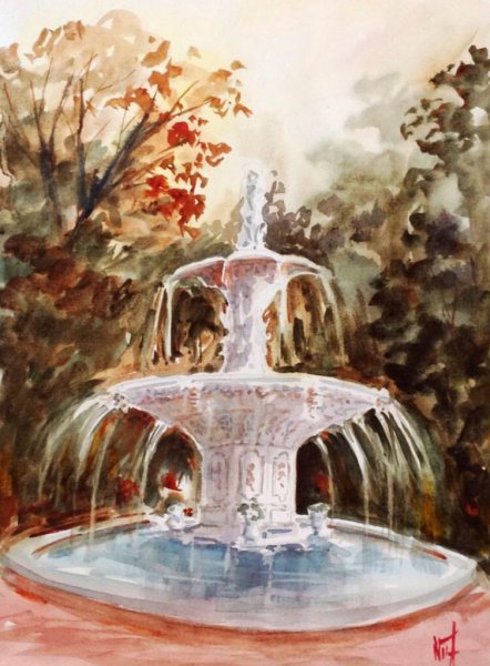 Петергоф фонтаны акварель