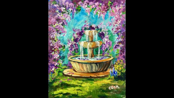 Фонтан рисунок красками