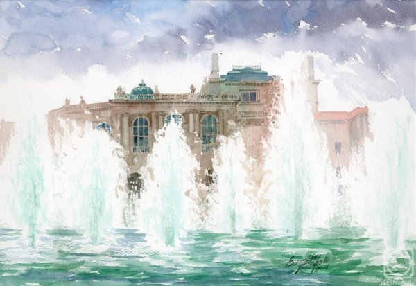 Петергоф фонтаны акварель