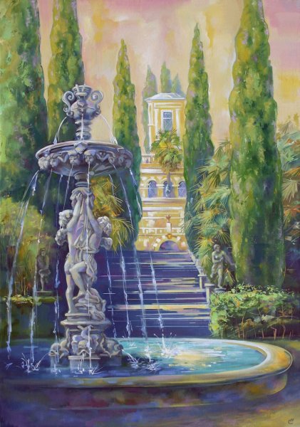 Фонтан рисунок гуашью