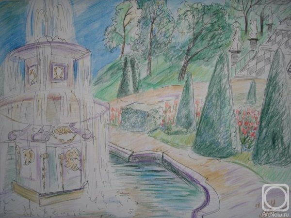 Фонтан Акварельные иллюстрации