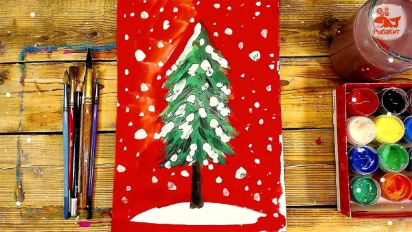 Елка гуашью пошагово