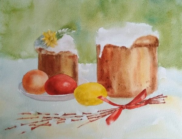 Пасхальный кулич в акварелий