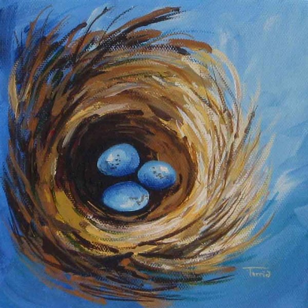 Птица и гнездо гуашью