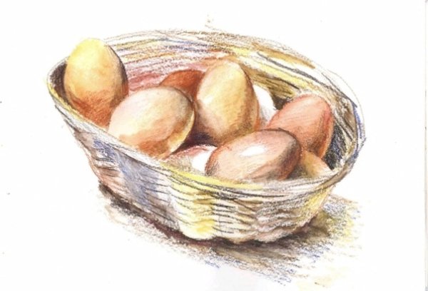Яйца в корзине акварель