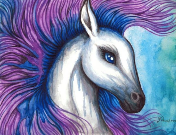 Единорог цветными карандашами