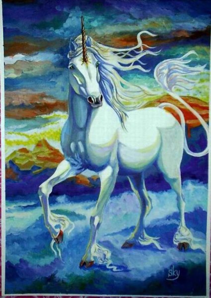 Единорог гуашью
