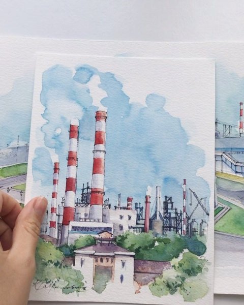 Трубы завод акварель