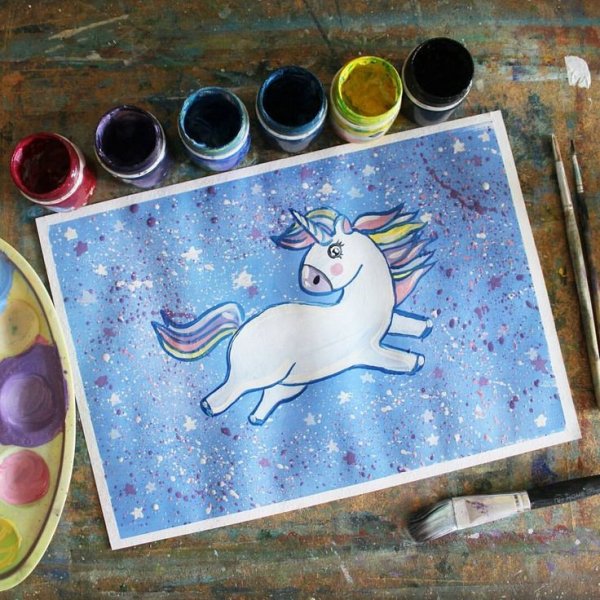 Рисование гуашью Единорог для детей