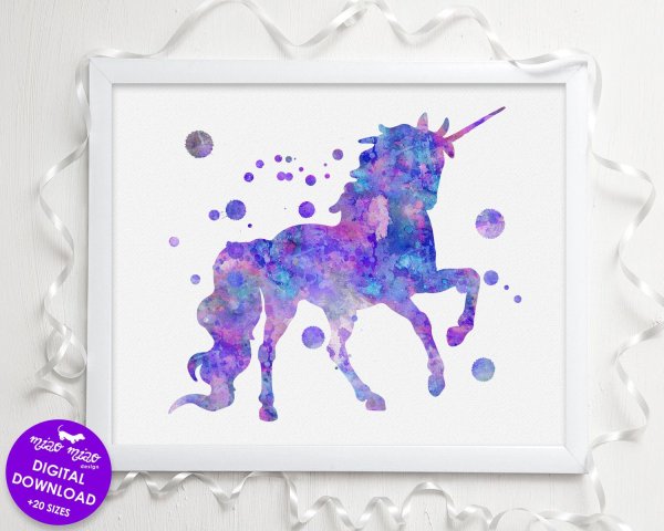 Единорог скетчинг акварелью