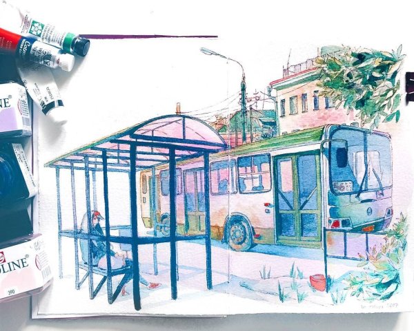 Рисунок остановки автобуса