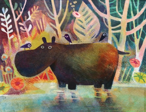 Бегемот гуашью