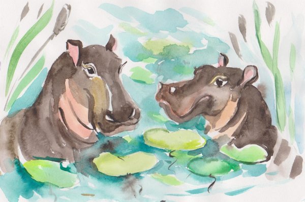 Бегемот гуашью