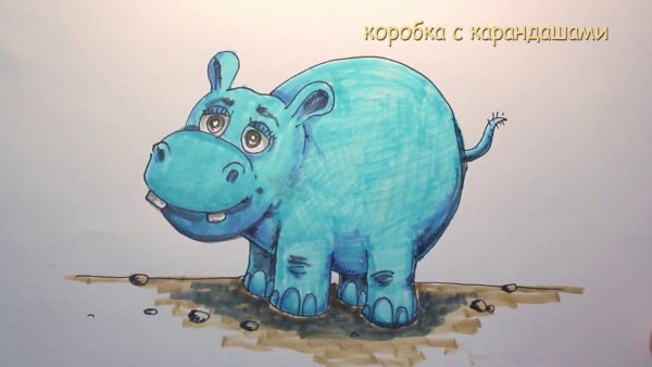 Бегемот красками для детей