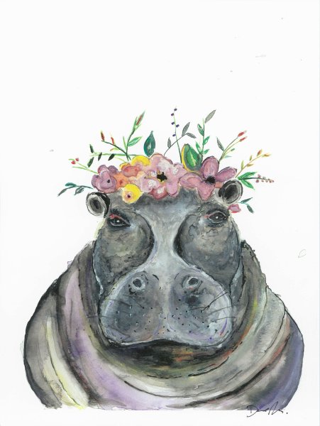 Бегемот акварелью