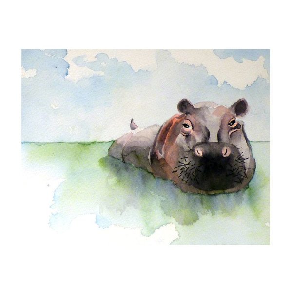 Бегемот акварелью