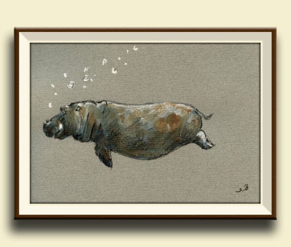 Бегемотик акварель