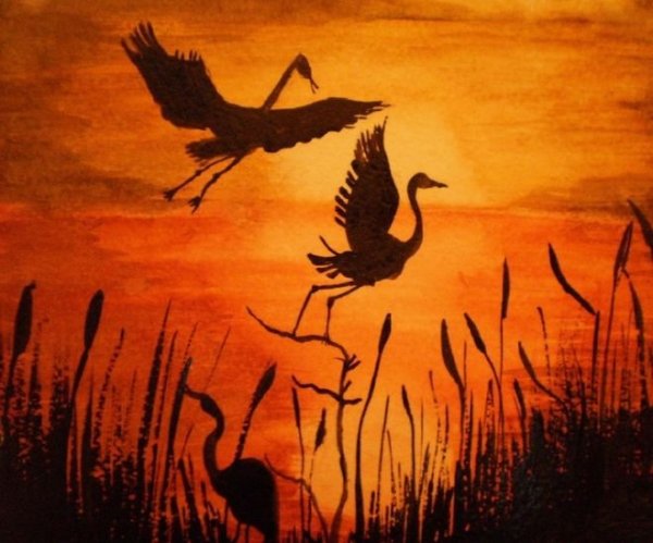 Журавли на закате