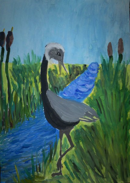 Рисование журавля гуашь