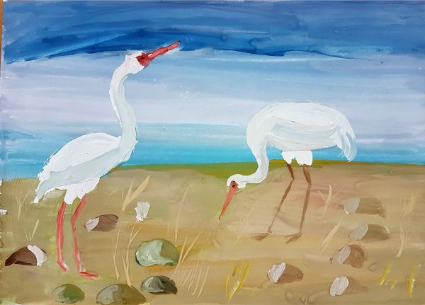 Журавль гуашью