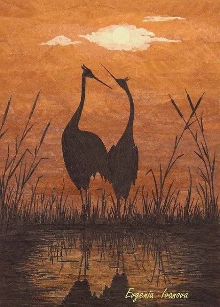 Вышивка - Цапли на закате