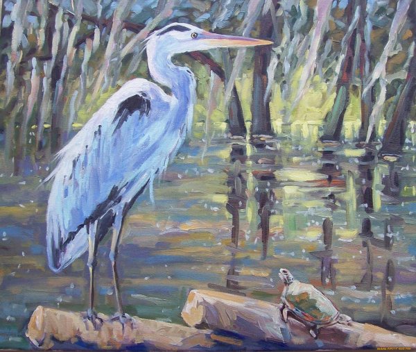 Цапля живопись