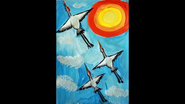 Журавли рисунок на 9 мая