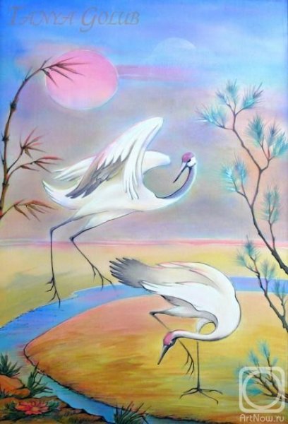 Журавли гуашью детям