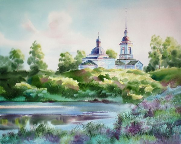 Храм из Пензы акварель