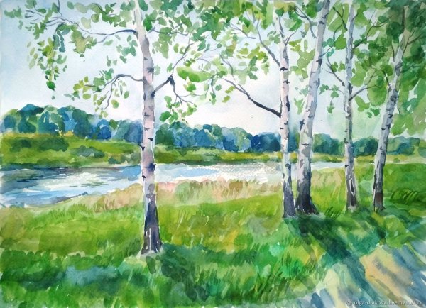 Летний пейзаж гуашью