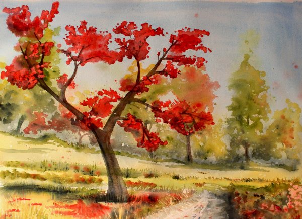 Рисование осеннего пейзажа