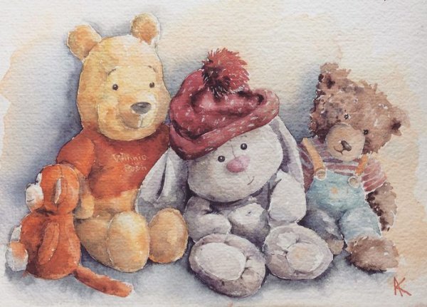 Плюшевые игрушки акварелью