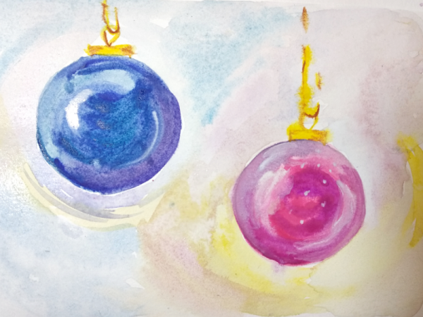 Елочный шарик акварель