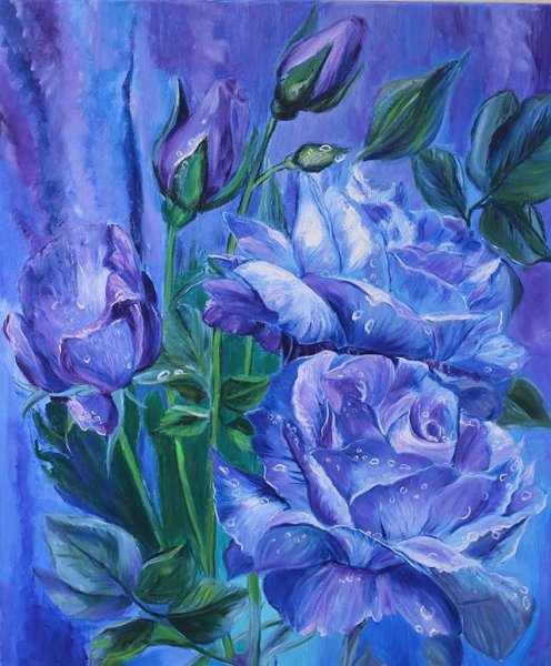 Синие розы гуашью