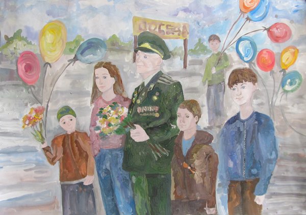 День Победы гуашью