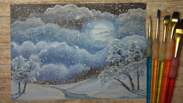 Зимнее искусство гуашь
