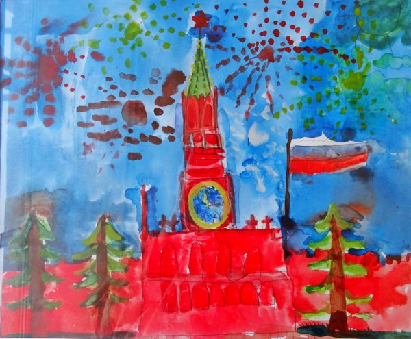 Спасская башня Кремля рисование