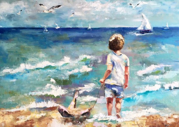 Морской пейзаж с людьми