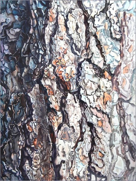 Этюд ствола дерева акварелью