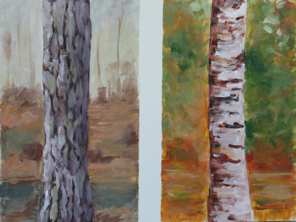 Ствол дерева красками