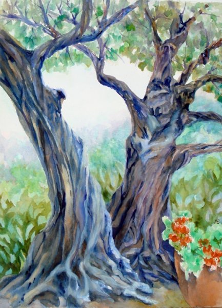 Ствол дерева красками